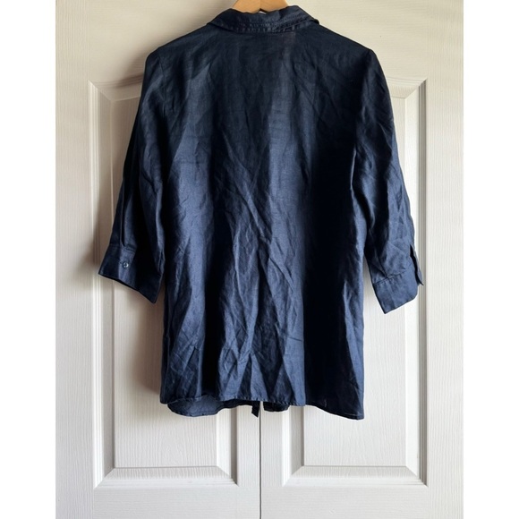Ecologie Linen Pleated Pointelle Button Down Tunic Shirt - Picture 6 of 8